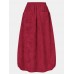 Women Corduroy Button Trim Elastic Waist Solid Retro Skirt With Pocket