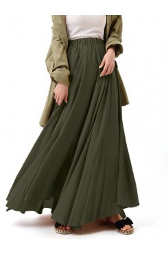 Casual Solid Color High Waist Pleated Irregular Hem Holiday Swing Maxi Skirts