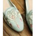 Comfy Light Green Embroideried Pearl Cotton Fabric Slide Sandals