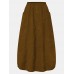 Women Corduroy Button Trim Elastic Waist Solid Retro Skirt With Pocket