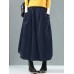 Women Corduroy Button Trim Elastic Waist Solid Retro Skirt With Pocket