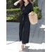 Solid Belt Pocket Button Ruffle Sleeve V  neck Jumpsuit