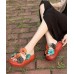 Elegant Wedge Orange Cowhide Leather Slide Sandals