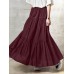 Solid Color Big Swing Elastic Waist Pleated Casual Long Skirt For Women