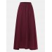 Women Big Swing Solid Color Elastic Waist Loose Casual Long Skirt