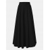 Women Solid Color A  Line Elastic Waist Casual Swing Skirts With Pocket